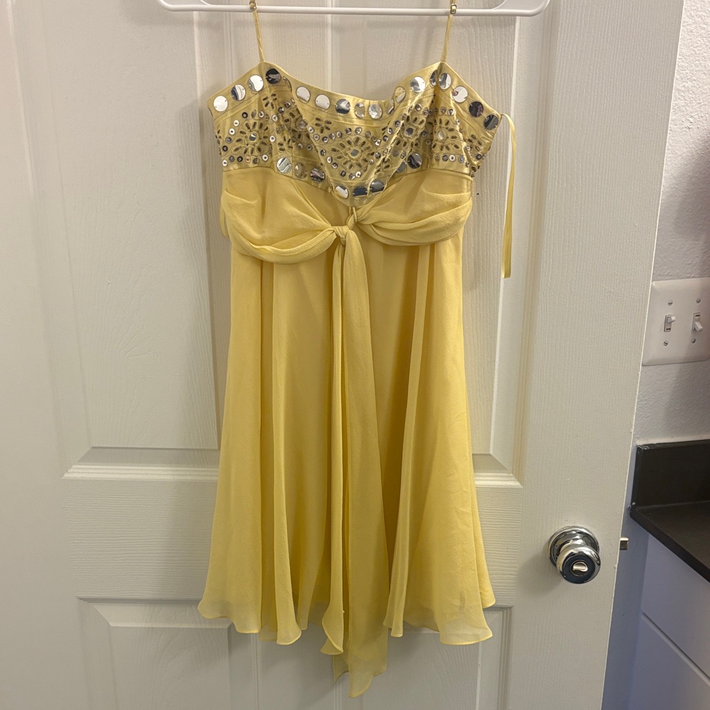 Bcbgmaxazria Yellow Embellished Mini Dress